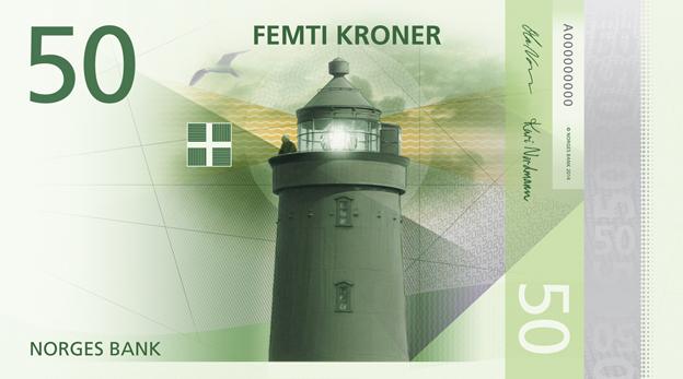 Proposed design of a new Norwegian note showing a lighthouse