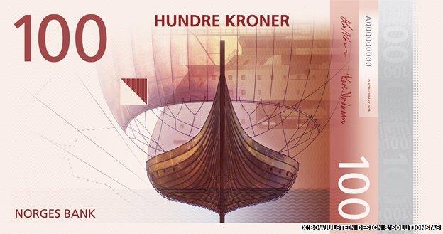 Proposed design of a new Norwegian note showing a boat