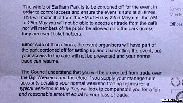 Letter from NPS to cafe owners