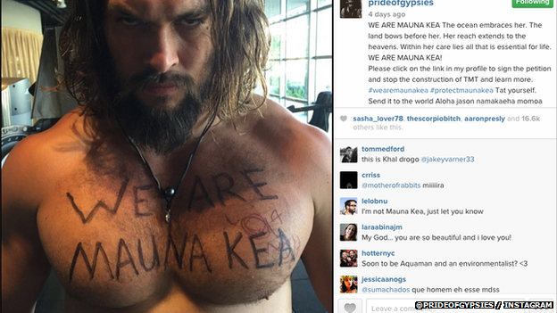 "Jason Momoa's Pecs Defend Hawaii's Mauna Kea" tweeted one user @tlrd