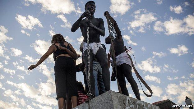 Students at site of Cecil Rhodes statue