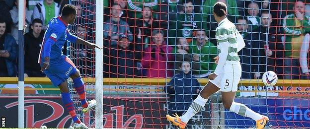 Edward Ofere scores for Inverness Caledonian Thistle against Celtic