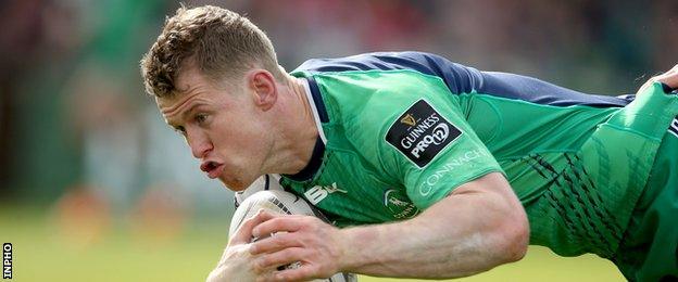 Matt Healy dives over for his second-half try in Galway