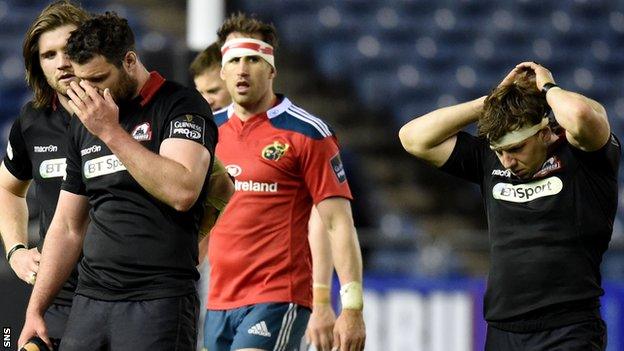 Edinburgh players show their disappointment