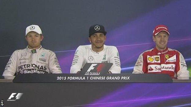 Nico Rosberg, Lewis Hamilton and Sebastian Vettel