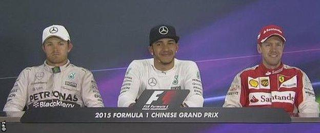 Nico Rosberg, Lewis Hamilton and Sebastian Vettel