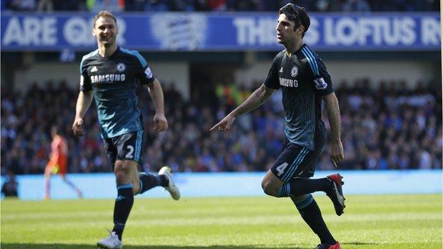 Cesc Fabregas celebrates his winning goal