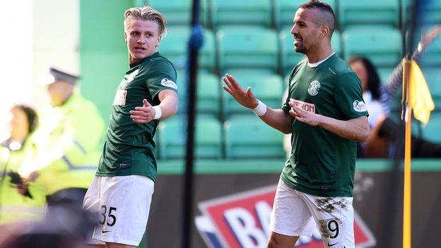 Jason Cummings (left) scored Hibs first goal