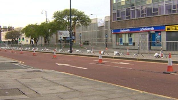 barriers installed on the Kinsgway