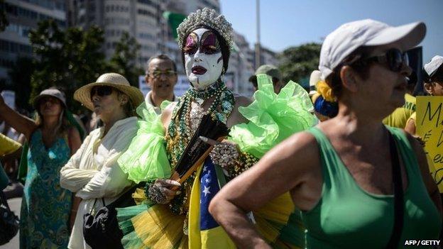 Demonstrators protest against the government of Brazilian President Dilma Rousseff at Copacabana beach in Rio de Janeiro, Brazil on 12 April 2015