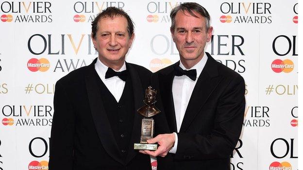 Ivo van Hove (right) with the Young Vic's David Lan at Sunday's Olivier Awards