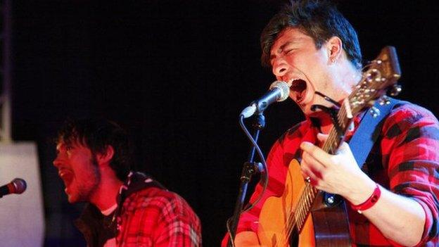 Mumford and Sons performing in the Live Lounge