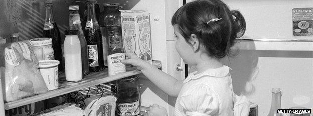 little girl raids the fridge, 1960