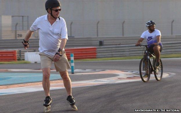 President Sauli Niinisto rollerblading in Abu Dhabi