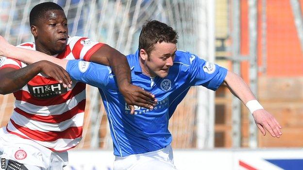 Tam Scobbie holds off Hamilton's Nigel Hasselbaink