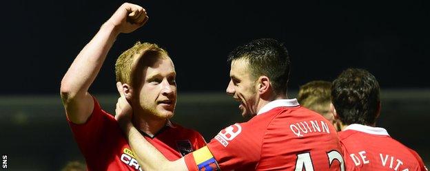 Liam Boyce celebrates his hat-trick