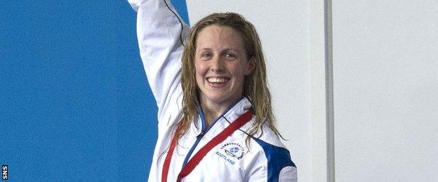 Hannah Miley celebrates after securing gold in the women's 400m individual medley in Glasgow 2014