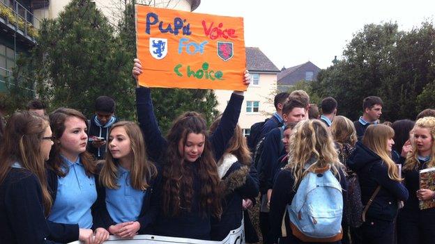 Protestors gathered at County Hall in Haverfordwest