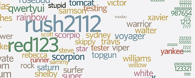Detail from infographic on the top 500 English language passwords - by David McCandless 'Knowledge is Beautiful'
