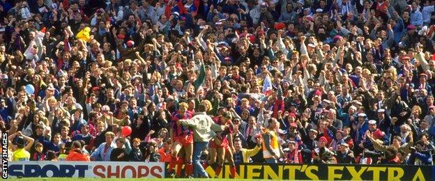 Crystal Palace fans celebrate Alan Pardew's winner