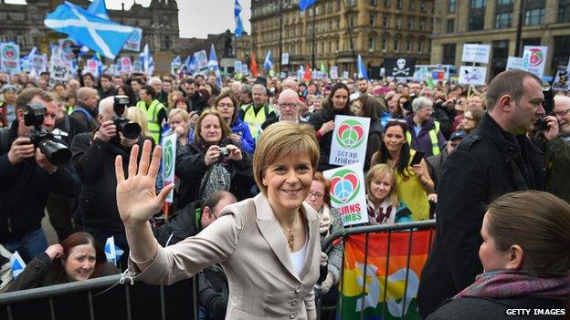 Nicola Sturgeon attends a Campaign for Nuclear Disarmament rally against nuclear weapons