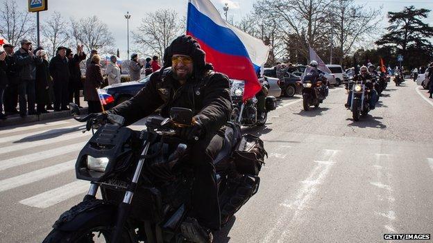 Night Wolves bikers in Crimea, March 2015