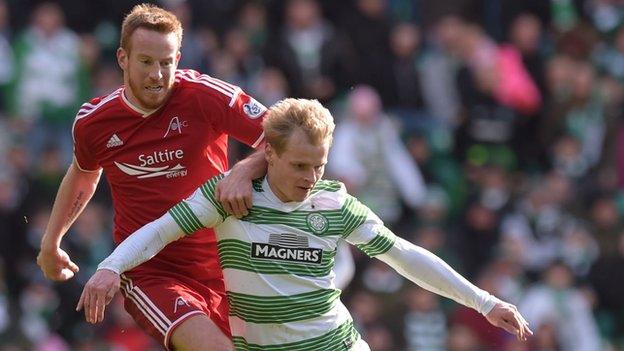 Aberdeen's Adam Rooney and Celtic's Gary Mackay-Steven