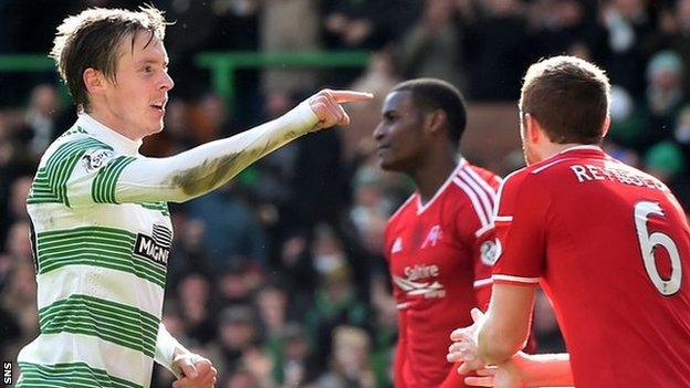 Celtic's Stefan Johansen celebrates against Aberdeen