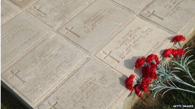 Headstones of mostly Australian soldiers killed during the Gallipoli Campaign lie at Beach Cemetery at Anzac Cove on 8 April 2015 near Eceabat, Turkey.