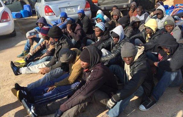 A group of migrants in Misrata