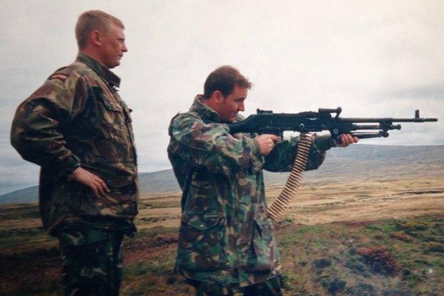 Andy McIntosh doing range safety in the Falklands