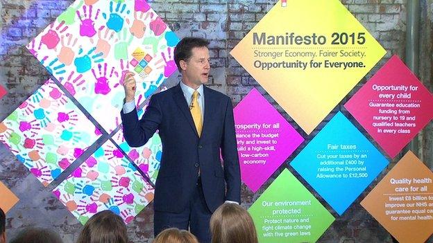 Lib Dem leader Nick Clegg launches their manifesto