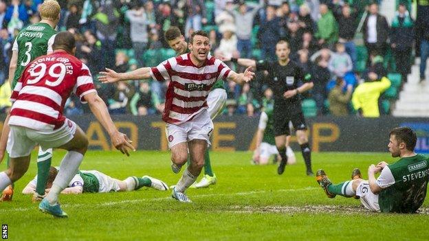 Tony Andreu's goal helped Hamilton beat Hibs in the play-offs last season