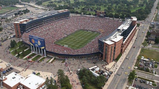Aerial view as Manchester United beat Real Madrid 3-1 in front of 109,318 people in Michigan last year