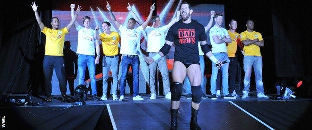 Wade Barrett and the Preston players at the WWE Live