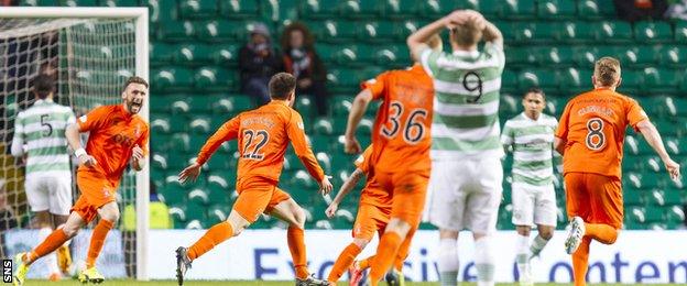 Kilmarnock players celebrate after Darryl Westlake gave them the lead