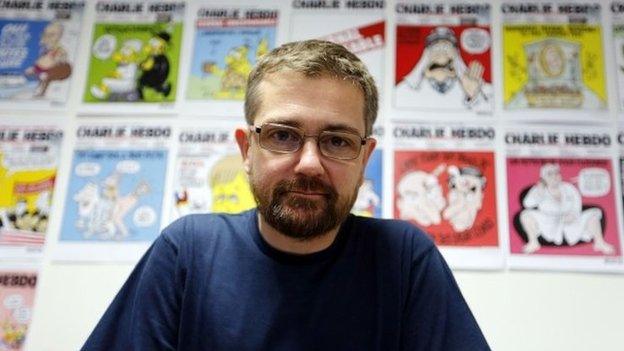 Charlie Hebdo's late editor, Charb, December 2012 photo