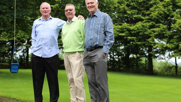 Bengt Jonasson, centre, was reunited with Harry Gregg and Peter McParland in Northern Ireland last summer