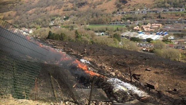 The Ynyshir fire was still burning on Thursday morning