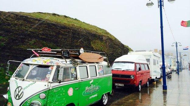 Motor homes parked on Aberystwyth promenade