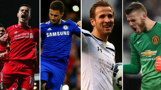 Philippe Coutinho, Eden Hazard, Harry Kane, David De Gea