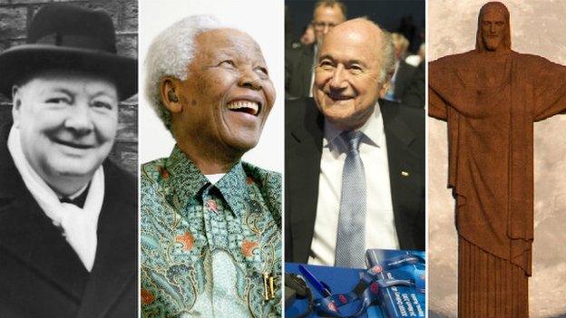 Winston Churchill, Nelson Mandela, Sepp Blatter, Jesus