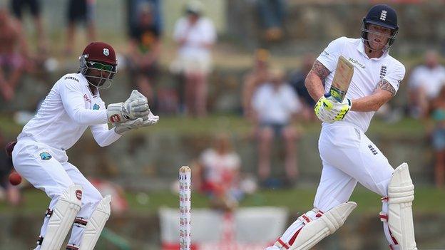 West Indies' Denesh Ramdin and England's Ben Stokes