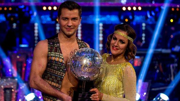 Caroline Flack and Pasha Kovalev celebrate winning Strictly Come Dancing 2014