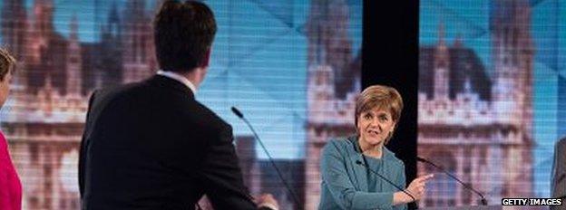 Nicola Sturgeon and Ed Miliband at the BBC debate