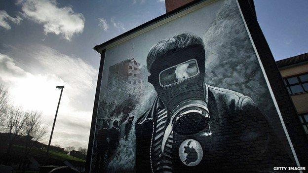 A mural seen on the side of a house in Londonderry, the scene of the "Bloody Sunday" shootings