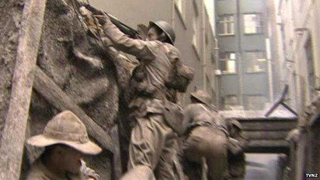 Scenes from a World War One trench being re-enacted in a street in Auckland, New Zealand, in April 2015.