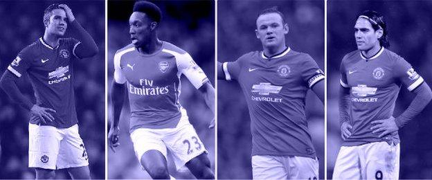 Robin van Persie, Danny Welbeck, Wayne Rooney and Radamel Falcao