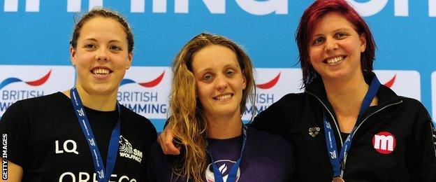 Lauren Quigley (left), Francesca Halsall (centre) and Rebecca Guy