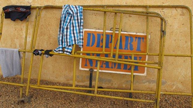 A rail at a bus station in Gao, Mali